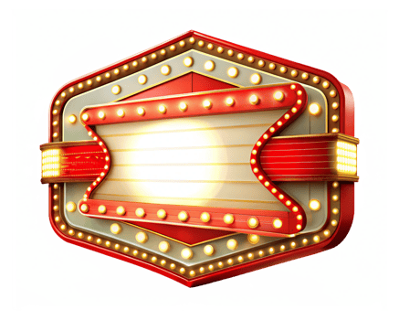 Vintage-style empty marquee with neon glow png