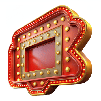 Bright marquee sign with classic movie-style bulbs png