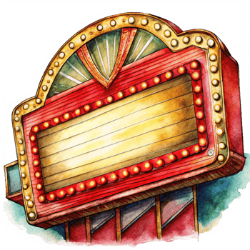 Theater entrance marquee sign with classic glow png