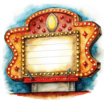 Blank billboard-style marquee with retro bulbs png