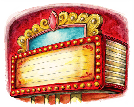 Theater-inspired vintage marquee sign with lights png
