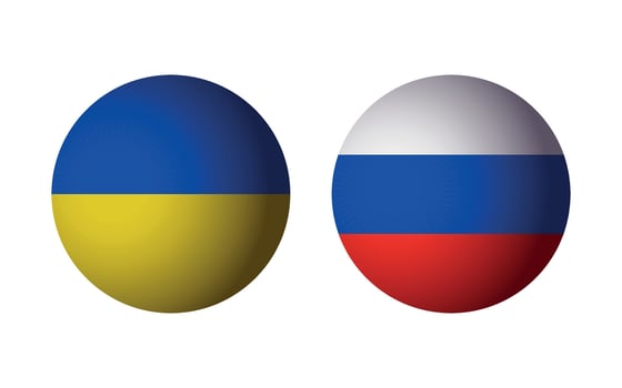 Ukraine and russia circle flag vector
