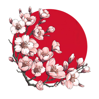 Cherry blossoms gracefully extend across a bold red circle cutouts png