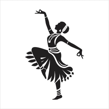 A silhouette of a woman dancing in a traditional indian dress vector