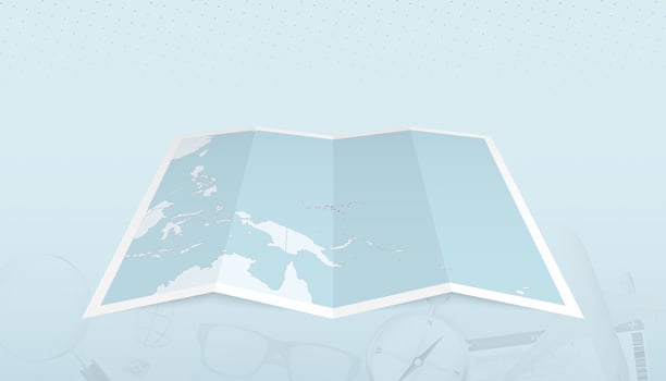 Map of Micronesia with the flag of Micronesia in the contour of the map on a trip abstract backdrop. vector