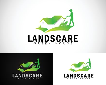 landscape logo creative green house design concept lawn mower building vector