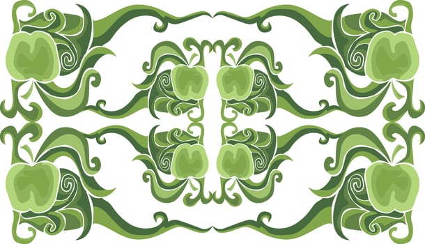 Ornamental Swirl Flora and Apple Designs for Eco-Friendly Decor vector