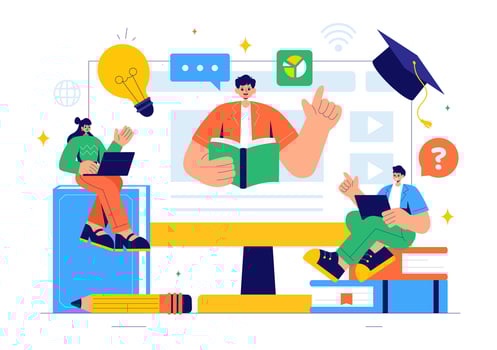 E-Books and Online Learning Illustration with School Items and Study Resources vector