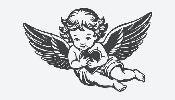 Angel Baby Heart Silhouette Art Pure Love Divine Infant Cherub Illustration Heavenly Child Sacred Bond Eternal Affection vector