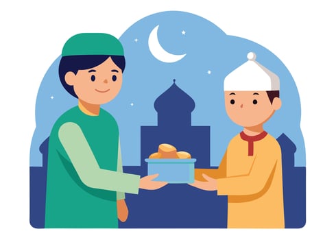 Child offering charity during Ramadan festival vector