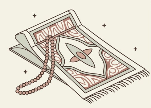 Prayer rug with tasbih beads for Ramadan prayers vector