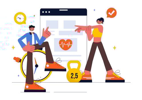Wellness Coaching Illustration Featuring a Sports Lesson or Fitness Course, Working Out with a Personal Coach, and Receiving Tailored Guidance vector