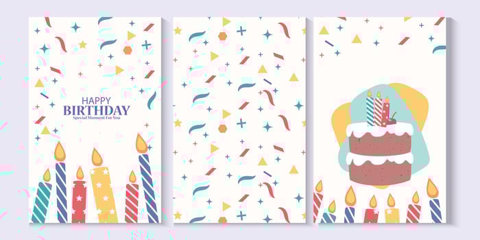 set of birthday banners or poster with candles and confetti vector