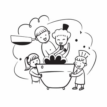 Father with kids cooking concept as A fathers profile combined with kids cooking representing hands on and nurturing parenting Perfect for food and family ads in Photo Stock Conc Dynamics vector