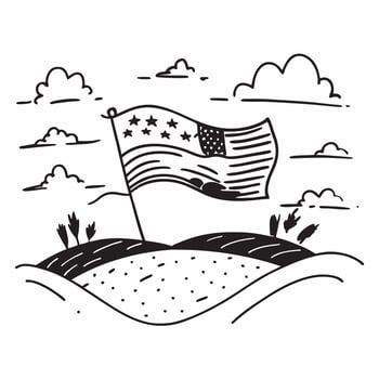 Field with American flag and clear sky concept as A tranquil field with an American flag waving under a clear sky representing unity and hard work ideal for business presentations Dynamics vector