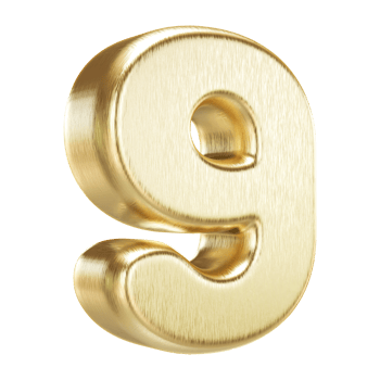 3D Render Golden Number 9 png