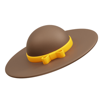 Brown Sun Hat with Yellow Ribbon icon 3d. Women hat icon 3d render illustration png