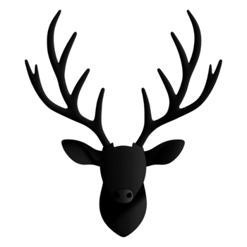 Stylized Black Deer Head Silhouette with Majestic Antlers Design png