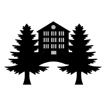 Minimalist Black and White House Silhouette with Pine Trees png