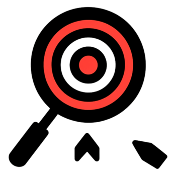 Red Target and Magnifying Glass Icon for Analysis or Focus Use png