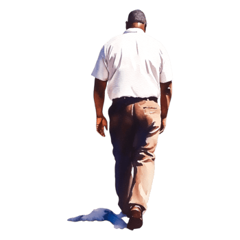 Man Walking Away in a White Shirt and Tan Pants on a Clear Day png