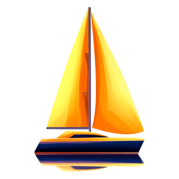 Vibrant Yellow Sailboat with Colorful Sail on Calm Water Surface png