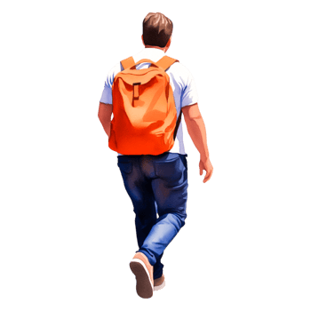 Young Man Walking Away with Backpack in Urban Setting png