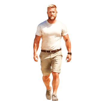 Stylish Young Man Walking in Casual Summer Outfit with Confidence png