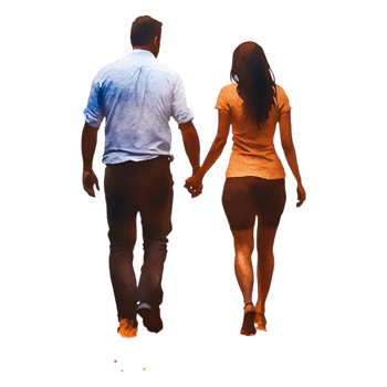 Romantic couple walking hand in hand on a sunny day outdoors png
