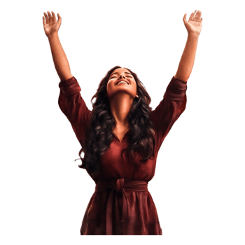 Woman Celebrating Success with Outstretched Arms and Joyful Expression png