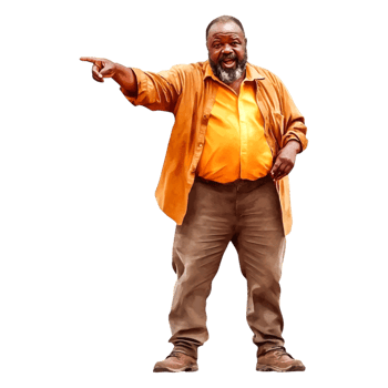 Engaging Man in Orange Shirt Expressing Joyful Enthusiasm Outdoors png