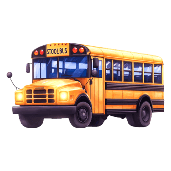 Cartoon-style Yellow School Bus with Playful Design for Children png