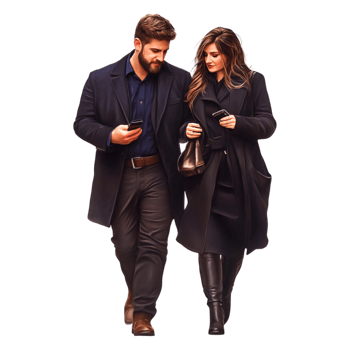 Couple Walking Outdoors Using Smartphone in Urban Environment png