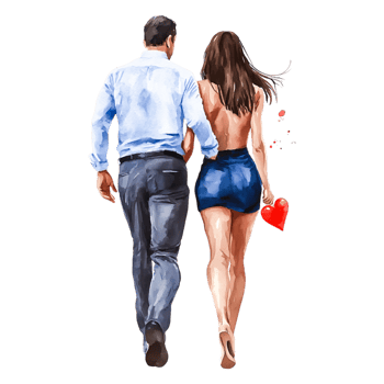 Romantic Couple Walking Together Holding a Heart Symbol in Hand png