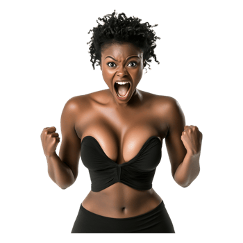 Energetic Woman with Curly Hair Expresses Joy and Excitement png