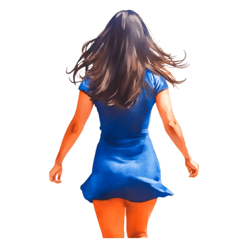 Young Woman Twirling in Vibrant Blue Dress in Sunlit Environment png