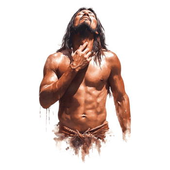 Strong Man with Long Hair Posing Confidently in Natural Light png