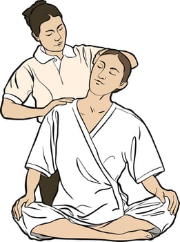 Traditional Thai body massage relaxation neck stretch vector