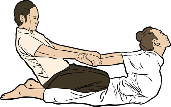 Traditional Thai body massage relaxation Stretch back muscles vector