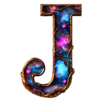 Artistic Letter J with Cosmic Background and Floral Accents png