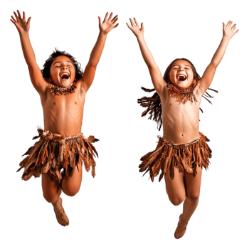 Joyful children in traditional attire celebrating with laughter png