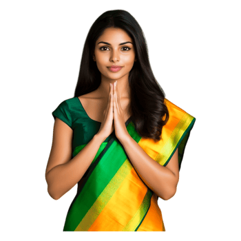 Young Woman in Traditional Saree with Hands in Prayer Pose png