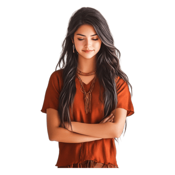 Young woman with long hair wearing earthy colors and natural vibe png