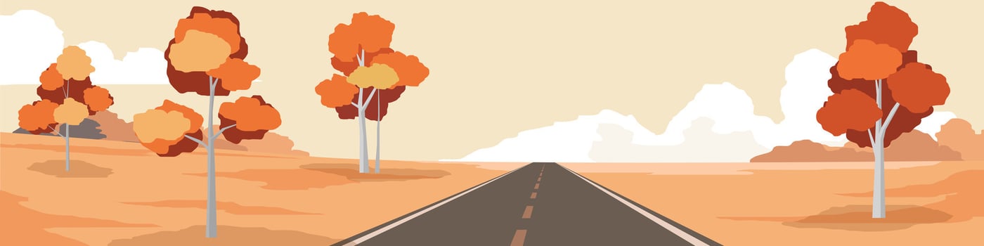 Horizontal view or Landscape of asphalt road with nature two side of road. Environment of grass and leaves in spring. Under evening sky with clouds. vector