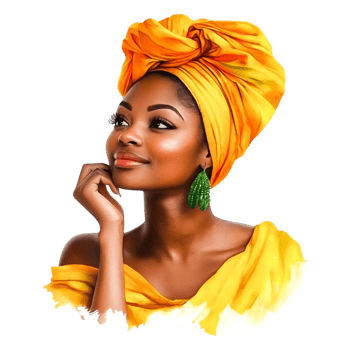 Elegant Woman with Bright Yellow Headwrap and Earrings Smiling Gracefully png