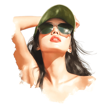 Stylish Woman in Sunglasses and Cap with Summer Vibes png