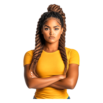 Confident Young Woman in Bright Yellow Top with Braided Hair png