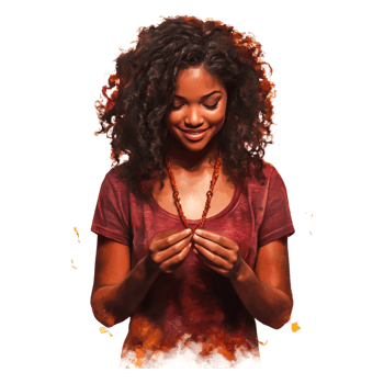 Young Woman Smiling While Wearing a Necklace with Curly Hair png