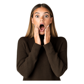 Surprised Woman Expressing Emotion with Hands on Face in Sweater png