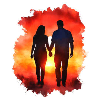 Romantic Silhouette of Couple Holding Hands Against Vibrant Sunset png